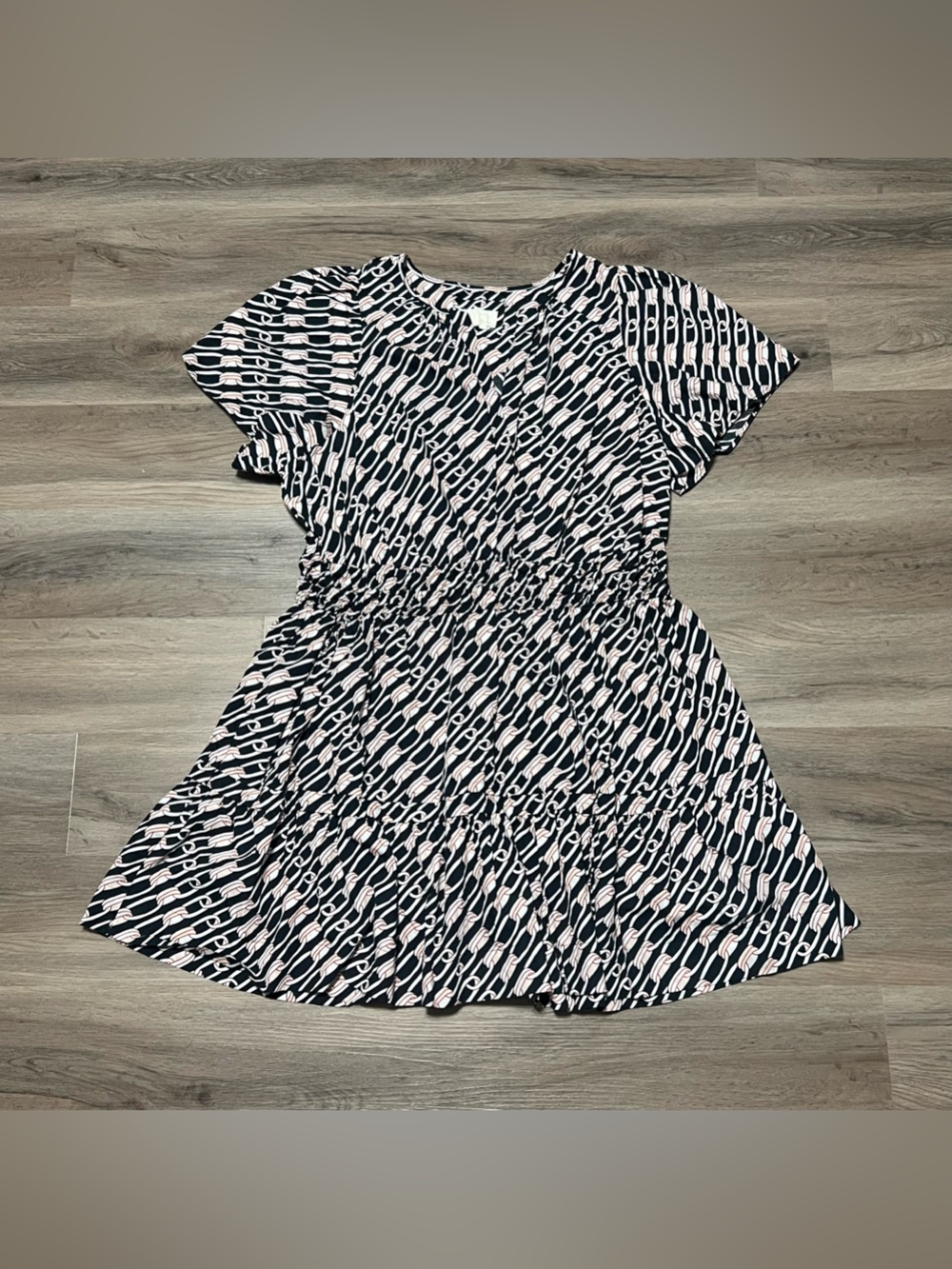 Anthropologie 3X Mini Dress Somerset Nautical Chain Print 100% Cotton V Neck